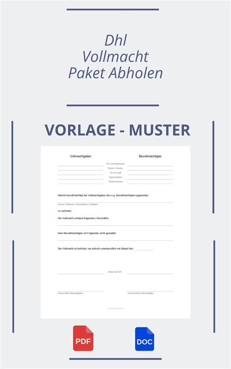 vollmacht paket abholen muster.